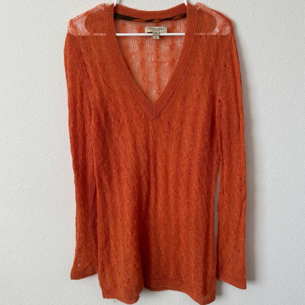 Burberry orange v neck knit long sweater